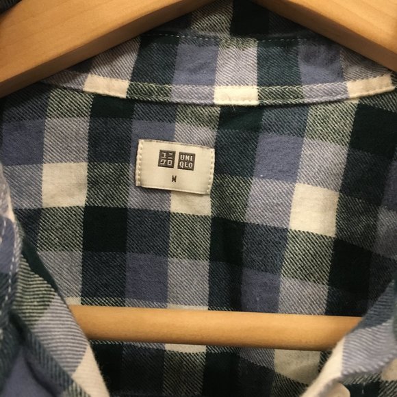 Uniqlo Flannel Shirt Blue Green White Size M - Picture 2 of 3